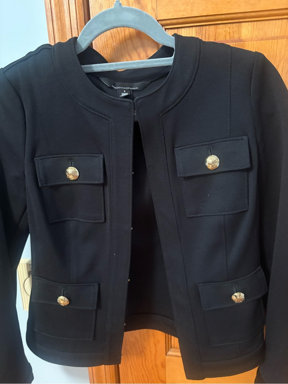 White House Black Market Black Pocket Blazer with Gold Buttons